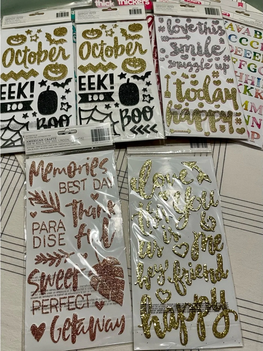 AMERICAN CRAFTS THICKERS Glitter Alphabet & Phrase Stickers - MULTI COLOR NEW